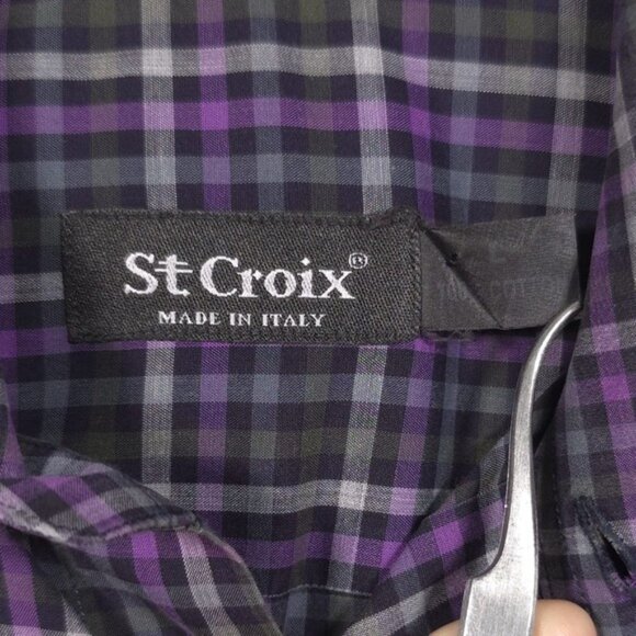 St. Croix ITALY🇮🇹MADE Men's Shirt Plaid Check Size LARGE Purple Black Cotton - Picture 4 of 9